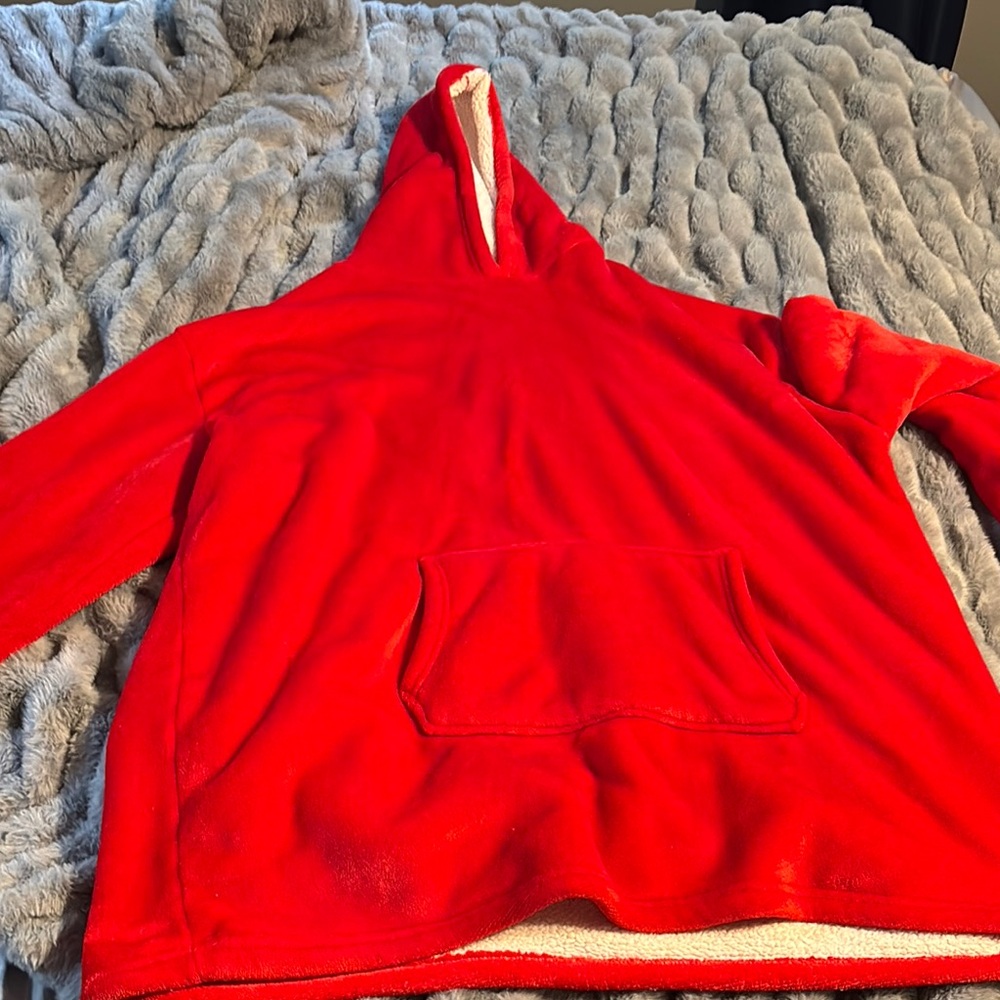 Cozy Red Hooded Blanket Sweatshirt